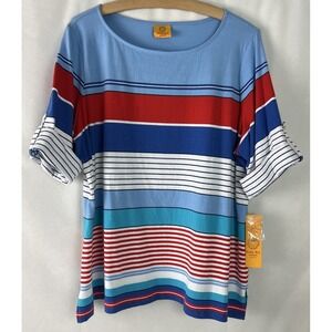 Ruby Rd. Womens Top Size 2X Azure Dreams Knit 18272 Stripe Red White & Blue C18